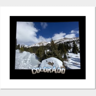 Colorado State Outline (Winter Mountains) Posters and Art